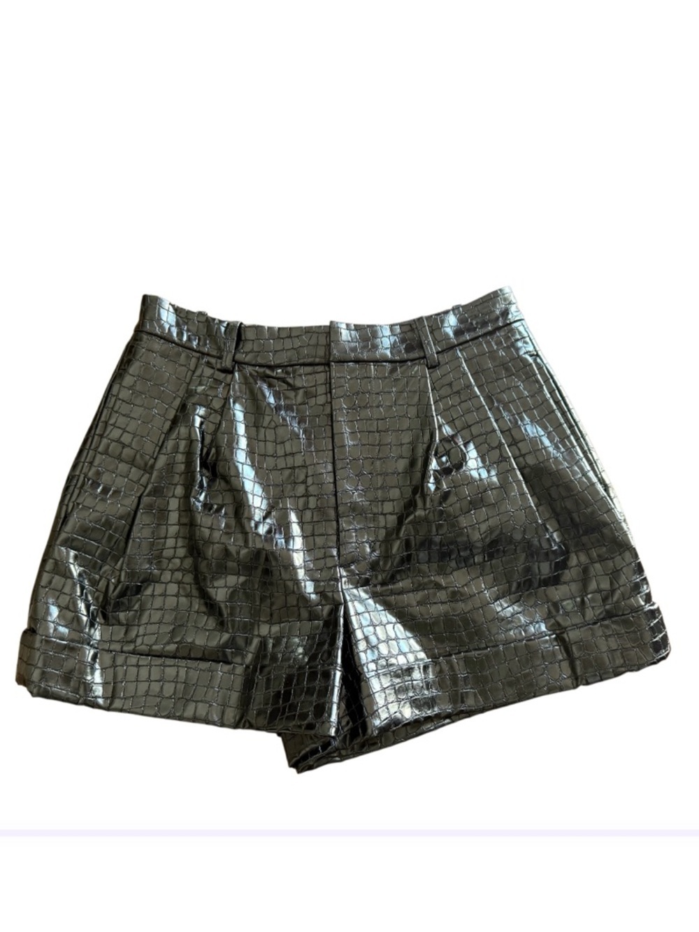 Alice + Olivia Black Croc-Embossed Vegan Leather High-Waist Shorts -Size 4